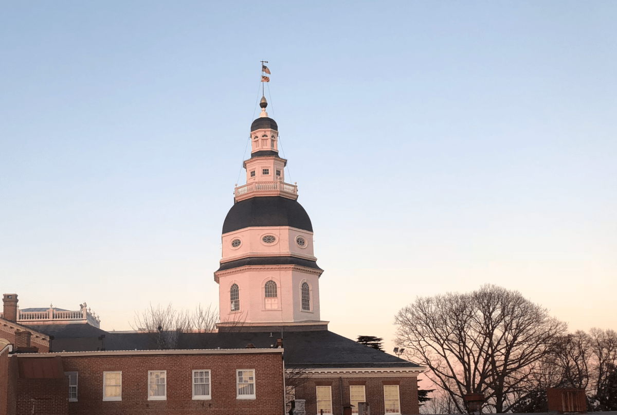 Maryland State House dome as seen from the Maryland Inn in historic Annapolis. 